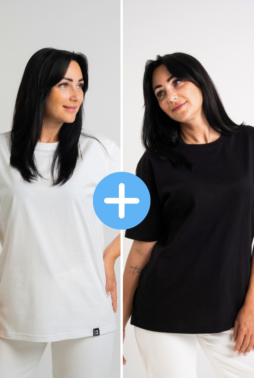 Set of 2 women's oversize Kopo t-shirts: Black, white